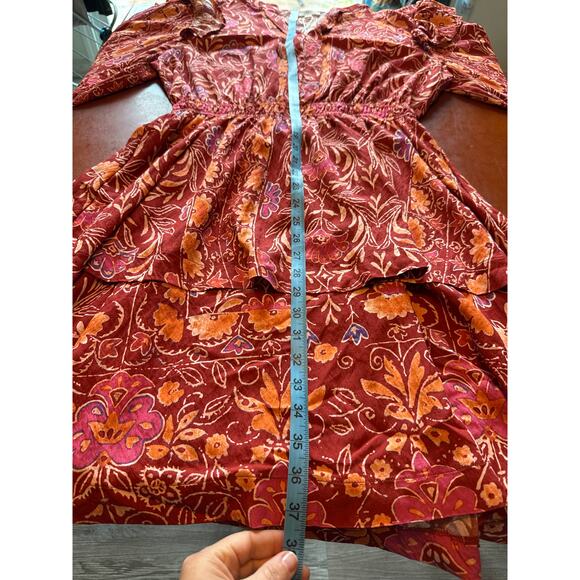 Oddi Los Angeles Floral Boho Mini Dress 1XL NWT Ruffle Tiered Long Sleeve - Picture 5 of 7